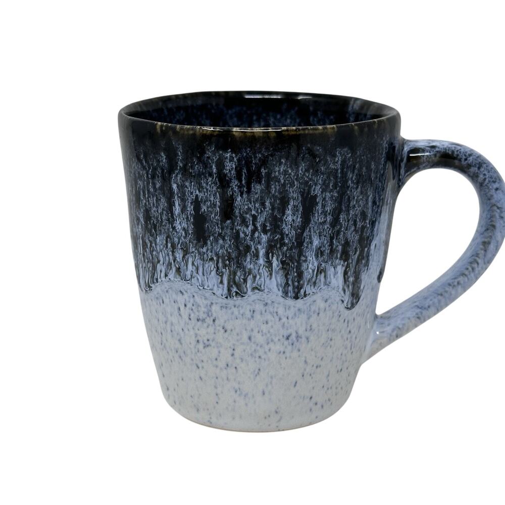 West Elm Portugal Stoneware Mug Reactive Drip Glaze Blue Black